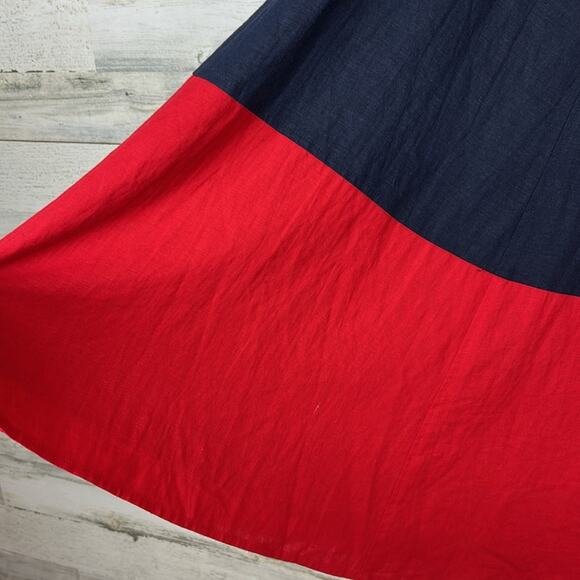 1901 Navy & Red Colorblock Linen Blend Midi Skirt | Size 6 - Picture 4 of 6